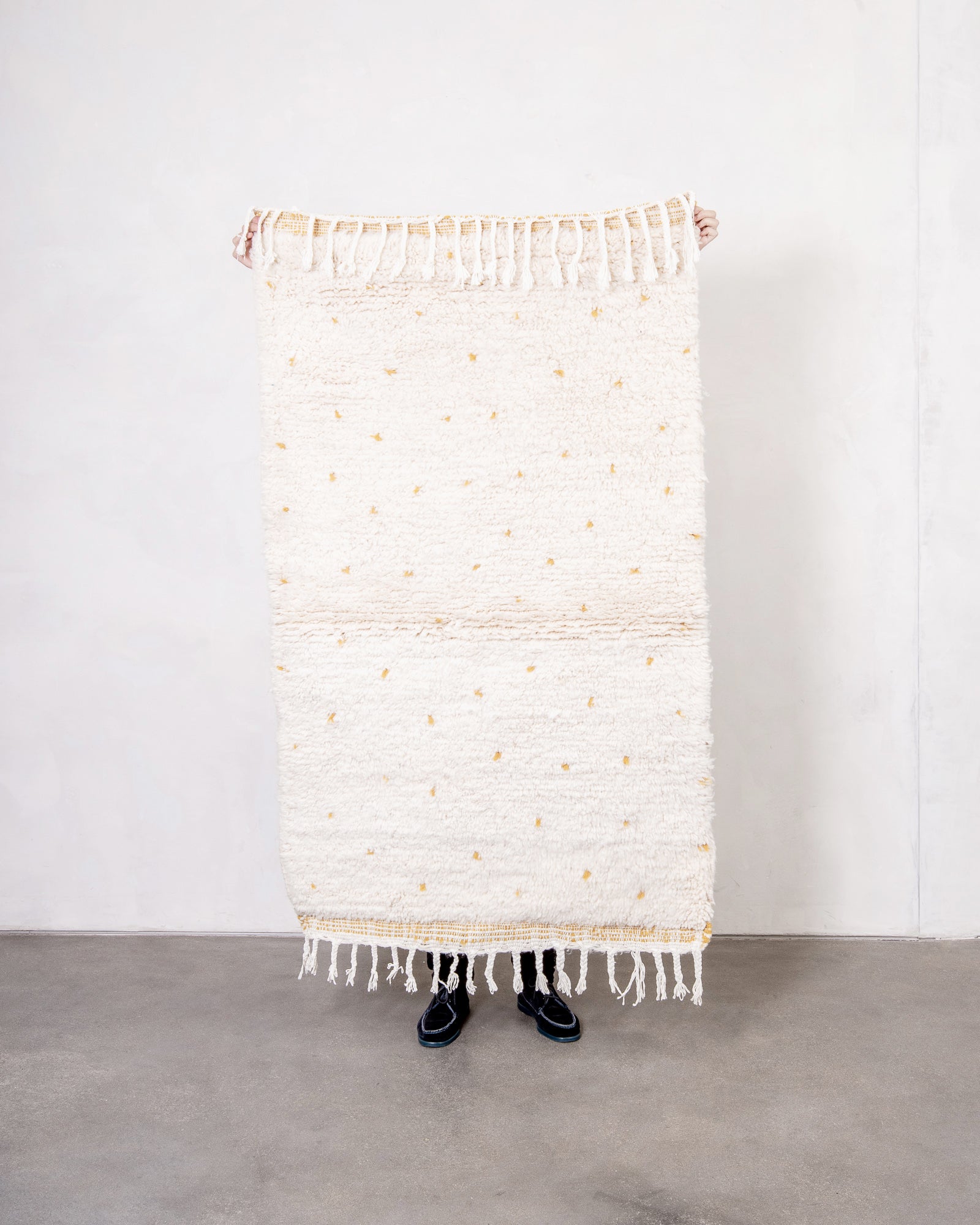 Modern, designer, handcrafted Berber rug from Morocco. Beniourain carpet with beautiful colours and patterns and fluffy wool texture.